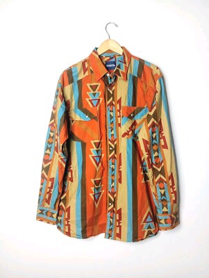 Resistol Snap Western Ranch Cowboy Long Sleeve Shirt Men's Large