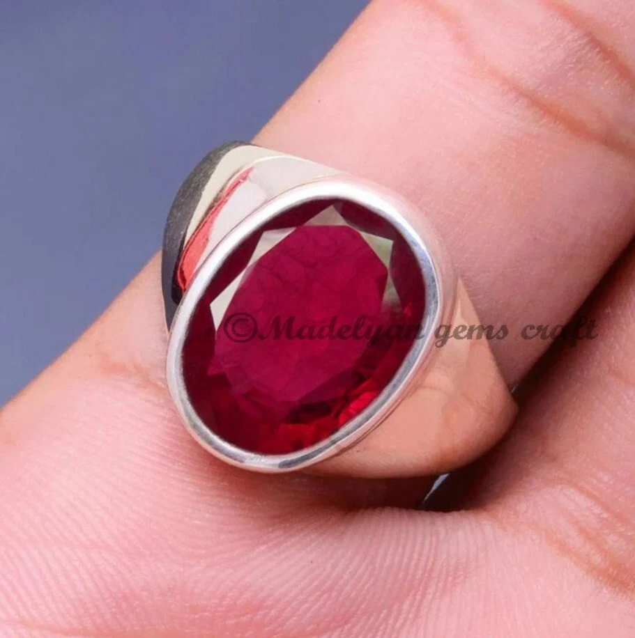 Red Ruby Gemstone Ring 925 Sterling Silver Ring For Men Gift Wedding Ring - Image 3 of 4