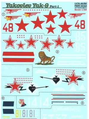 Print Scale 48-094 Decal for Yakovlev Yak-9k, Part 1 - 1/48 scale
