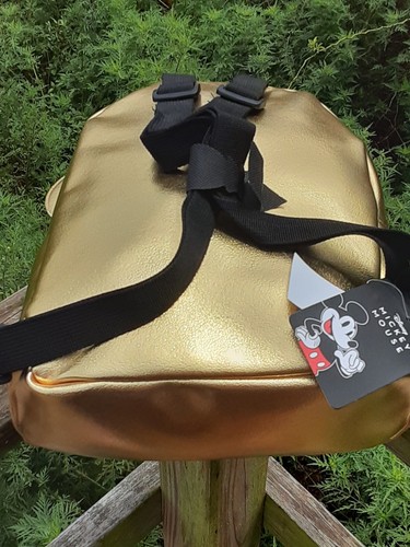 Mickey Mouse Gold Mini Backpack🎒 w/Gold Pulls and Rhinestone Pin, Disney - Picture 3 of 6