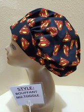 Superman Logo on Black NC Women's Bouffant Surgical Scrub Hat/Cap Handmade