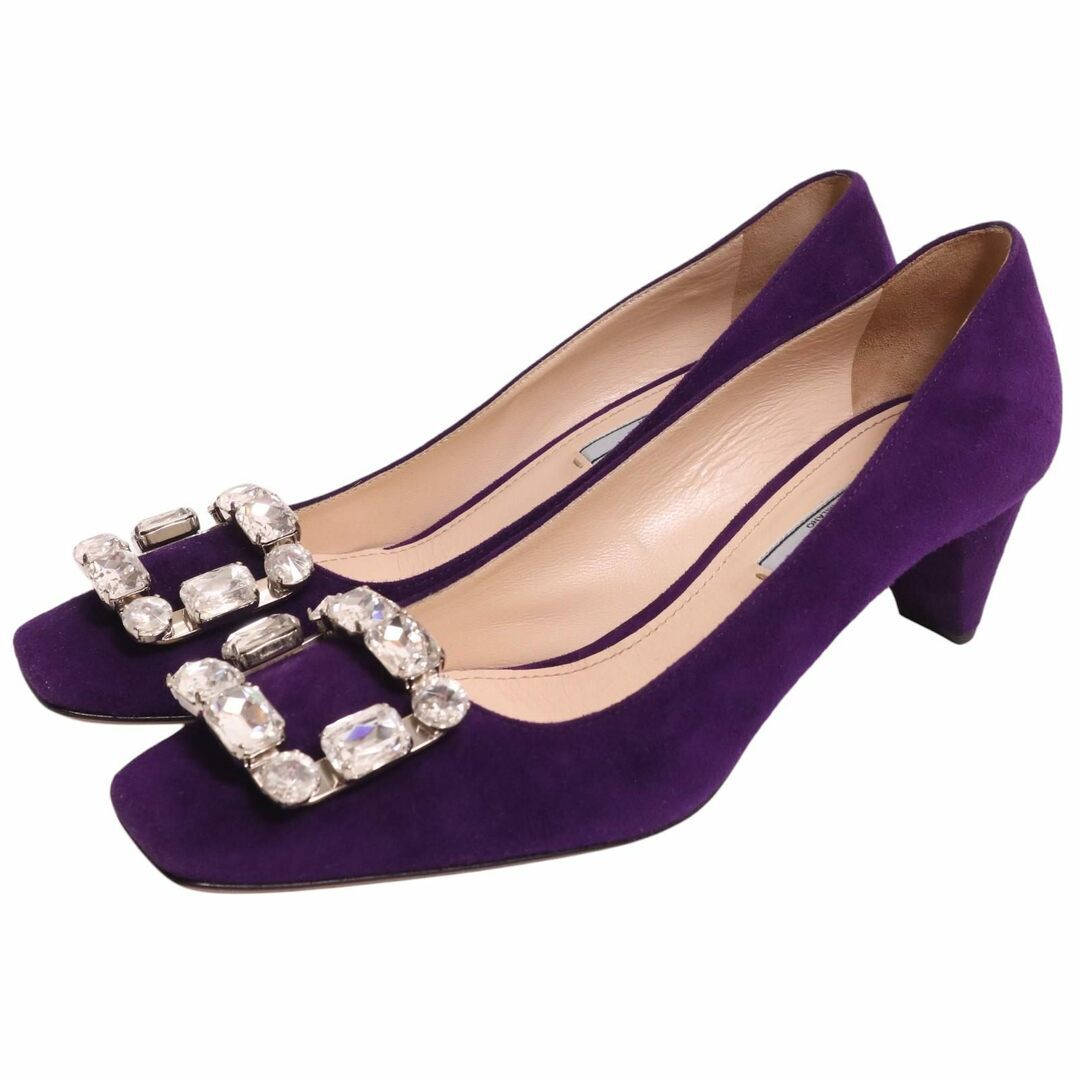PRADA Pumps Heel Beaded Suede Purple EU38.5 US8.5 Japan F/S USED thumbnail 9