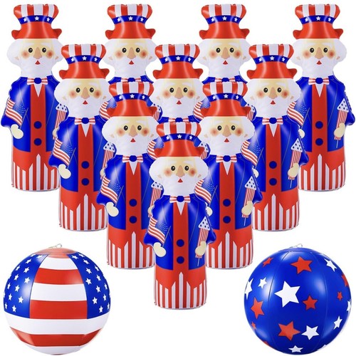 NEW Patriotic Inflatable Bowling Set 12 Pc Uncle Sam American Flag 14 Inch Game
