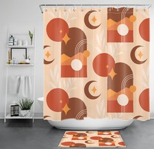 Geometric Pattern Star Moon Abstract Art Shower Curtain Bathroom Accessories Set