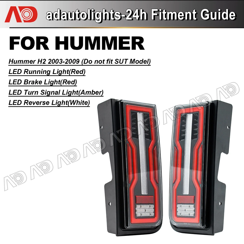 4in1 LED Tail Lights Rear Brake Turn Signal Reverse Lamp For 03-09 Hummer H2 SUV - Image 4 of 4