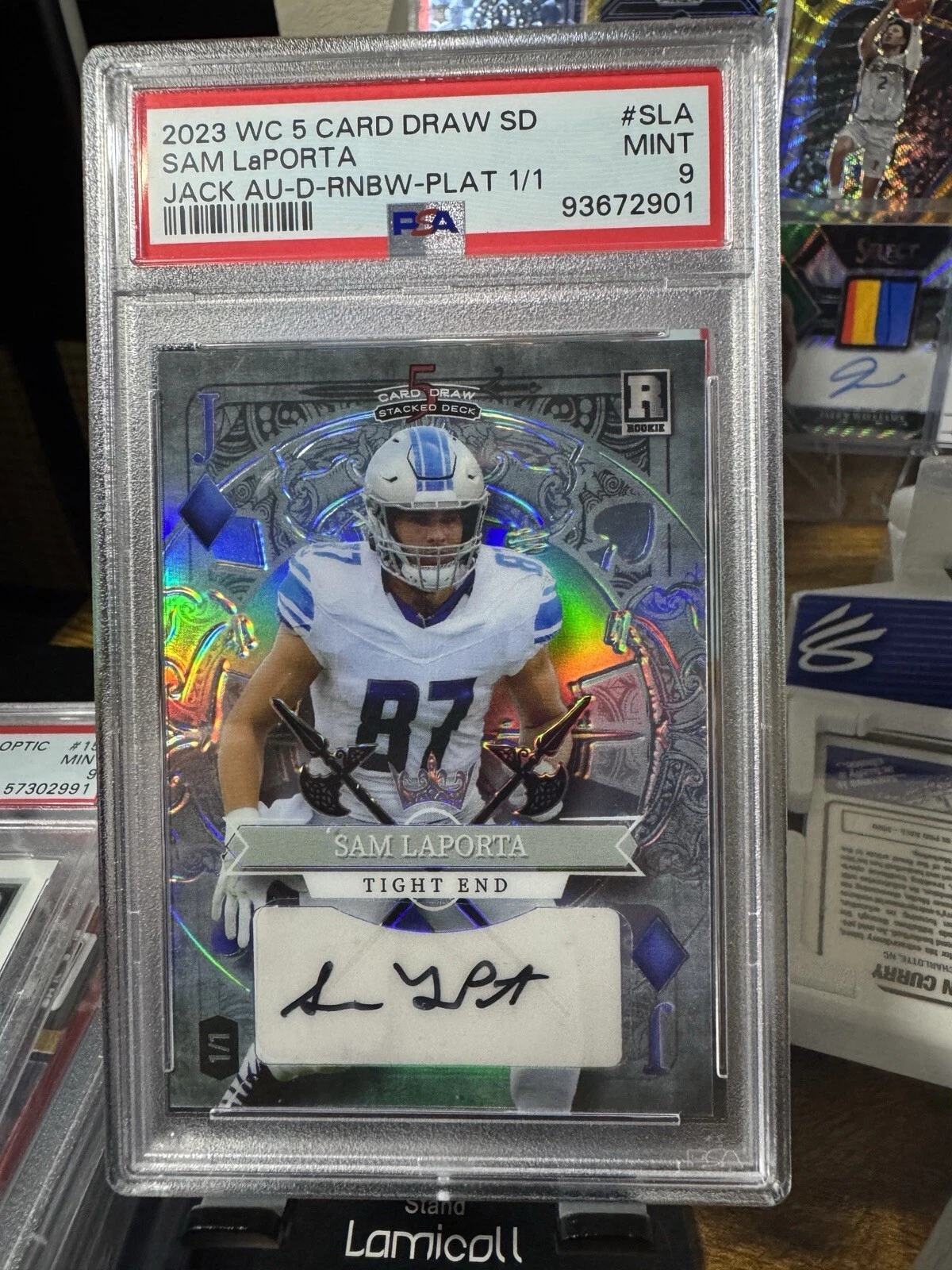Sam LaPorta Wild Card 5 Card Draw Stacked Deck Jack Autographs #SLA Diamond-Rainbow Foil-Platinum 1/1