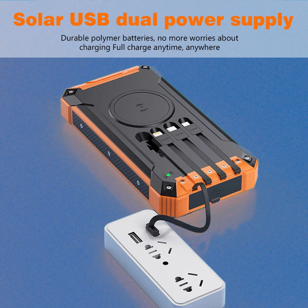 Solar Power Bank 36800mAh with Wireless Charging & Flashlight