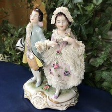 Antique Dresden Art Germany Lace Porcelain Man Woman Victorian Figurine 7