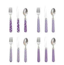 Gibson Purple Handle Home Retro diner 12-Pieces Polished Modern Flatware NEW