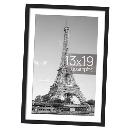 Picture Frame, Display Pictures 11x17 with Mat or Without Mat, 13x19 Black
