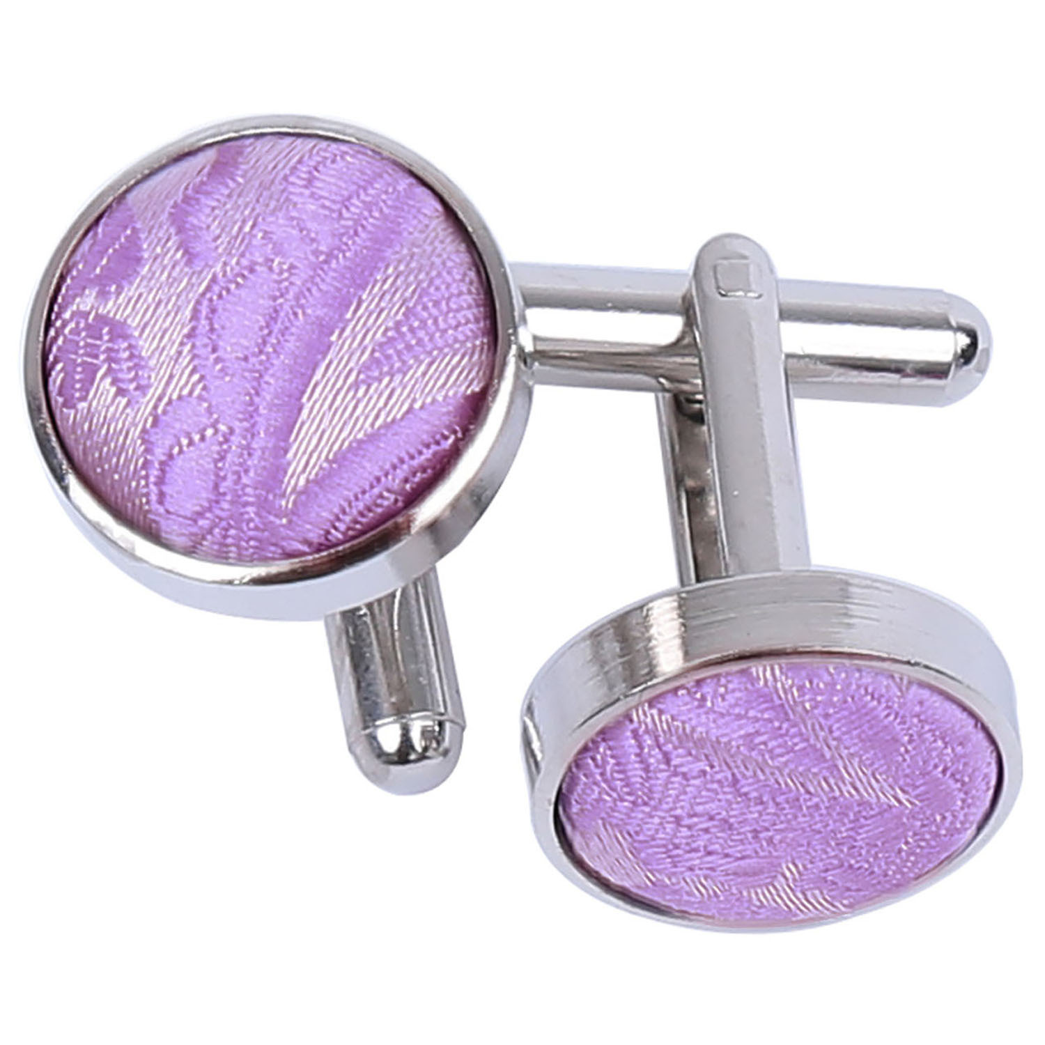 Lilac Mens Cufflinks Floral Paisley Brass Fabric Inlay Cuff Links by DQT