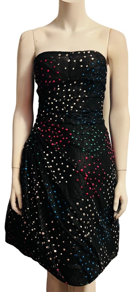 Monique Lhuillier без бретелек в горошек вышитая структура Net коктейльное платье 6 - Изображение 2 из 4