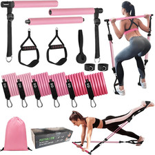 Portable Pilates Bar Kit with Resistance Bands   Home Gym, Full Body Workout Sti