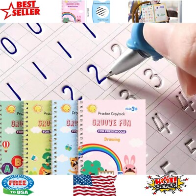 Reusable Grooved Handwriting Workbook Set for Kids Ages 3-5 - Magic Practice