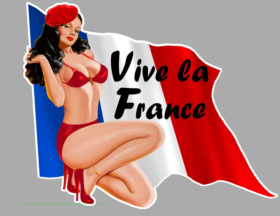 PIN UP VIVE LA FRANCE DRAPEAU 10cmX8cm AUTOCOLLANT STICKER AUTO VA077