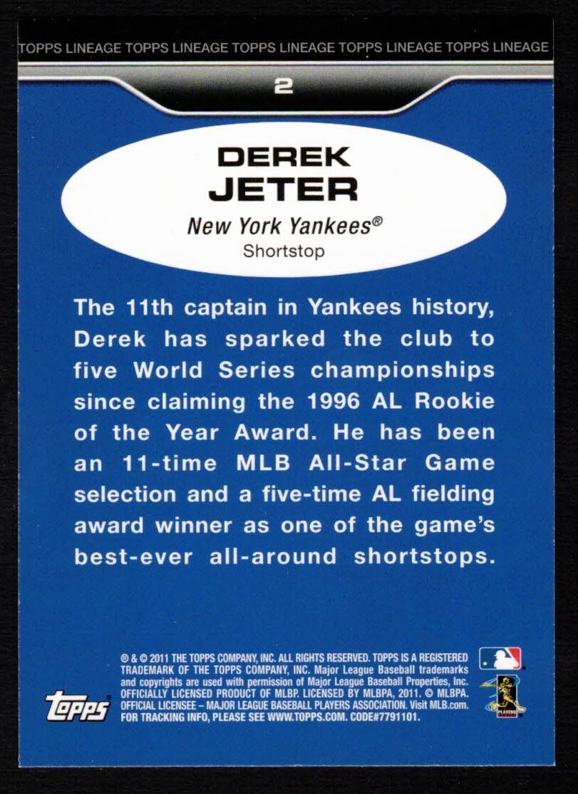2011 Topps Lineage Diamond Anniversary Platinum Refractor #2 Derek Jeter - Picture 2 of 2