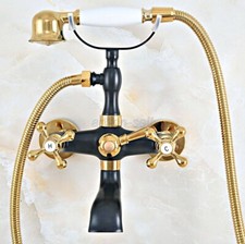 Black  Gold Brass Clawfoot Bath Tub Mixer Tap Faucet w/ Handheld Shower ana460
