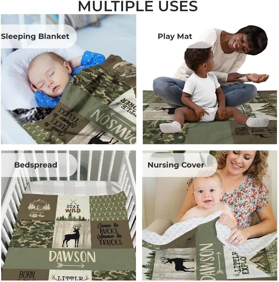 Mantas de bebé de caza personalizadas con respaldo punteado de doble capa para niños Foto 3 de 3