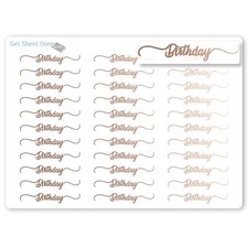Birthday Script Planner Stickers / 30 ROSE Gold Foiled Stickers 1.5  