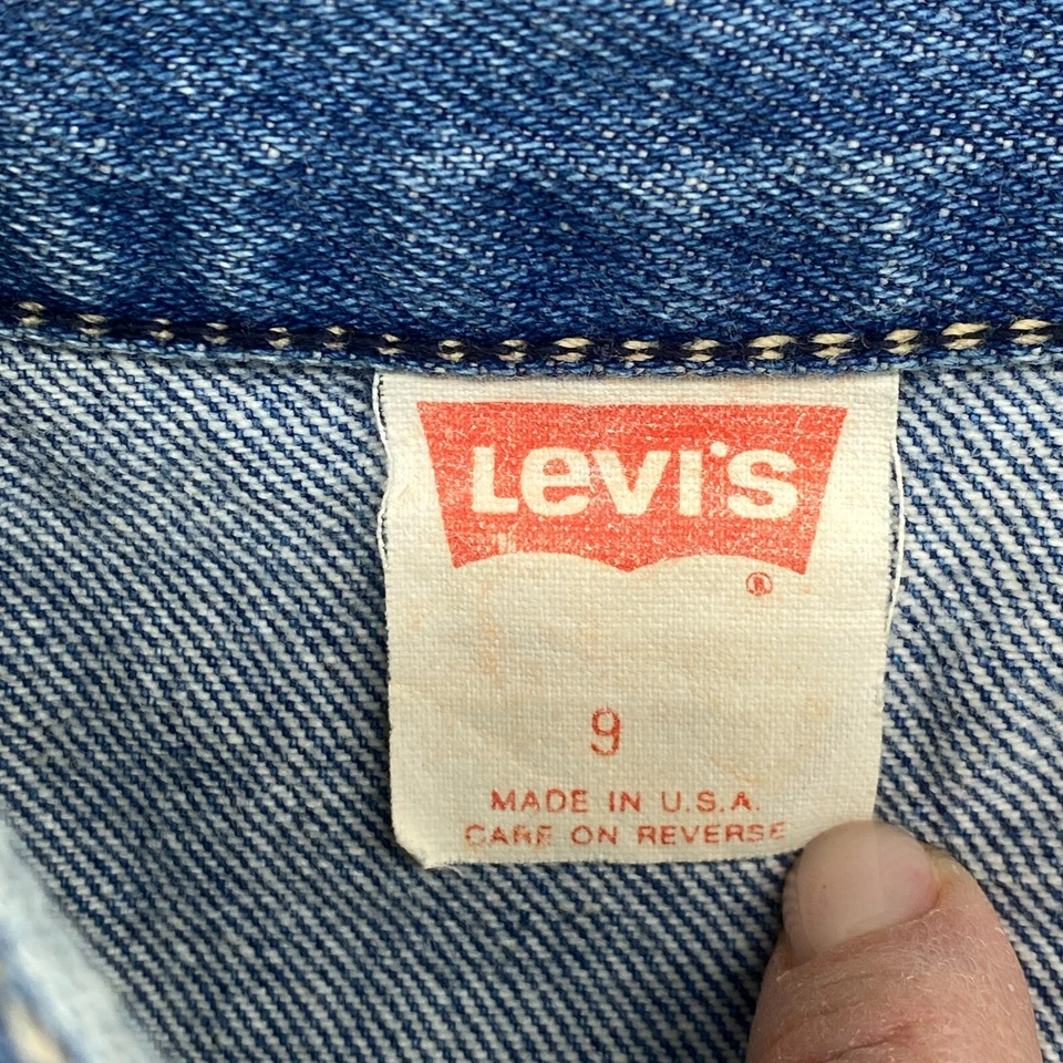 Saia LEVIS Júnior 9 BIG TAB Denim Asa de Morcego Vermelha Anos 80 Algodão 1988 5 Bolsos EUA VINTAGE - Imagem 2 de 4
