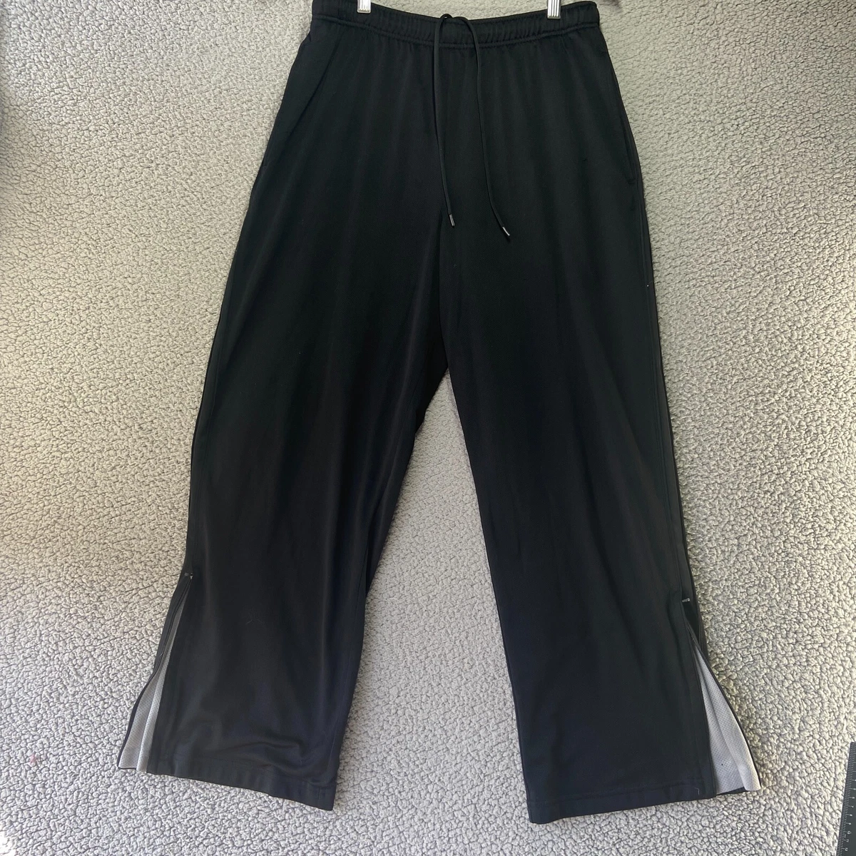 Tek Gear Womens Track Pants Black Pockets Zip Ankle Size L Polyester