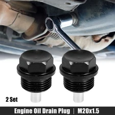 2 Set M20x1.5 Oil Drain Plug Aluminum Alloy with 2 Washer for Car Black