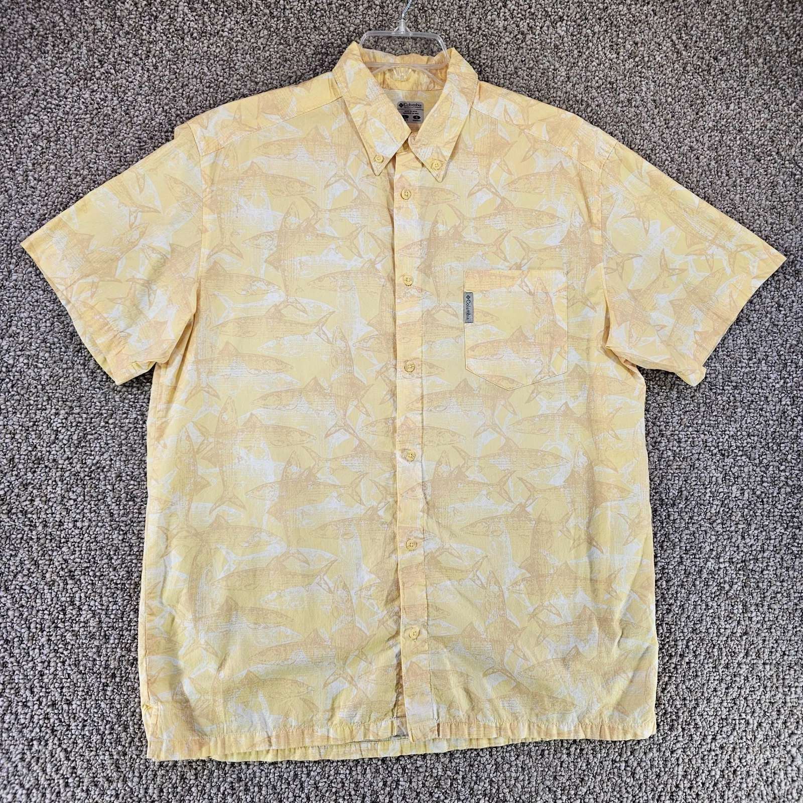 Columbia PFG Fishing Shirt Mens Sz Large Short Sleeve Button Up Pocket Yellow