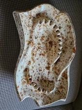 Vtg Midcentury Modern Ceramic Communal Brown/Cream Speckled Ashtray 14x9x3"Decor