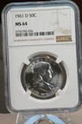 1961 D Franklin Half Dollar NGC MS64 Silver 50C