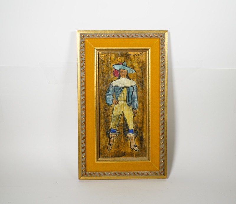 Vintage Signed Campbell Folk Art Figure Painting Primitive Portrait Framed