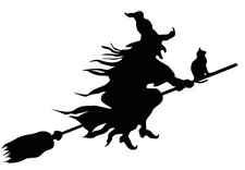 Witch Flying with Cat Halloween Wall Decal Sticker Art D cor Large 