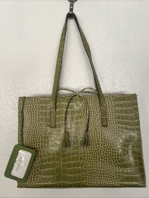 Vintage LIZ CLAIBORNE GREEN FAUX CROC Tote Purse Satchel Bag  display picture 2
