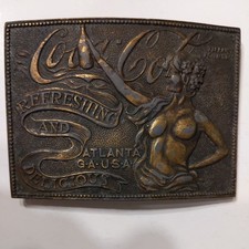 Vintage Bronze Tiffany Co Studio Foundry Coca-Cola Belt Buckle Nude Lady 3.5"