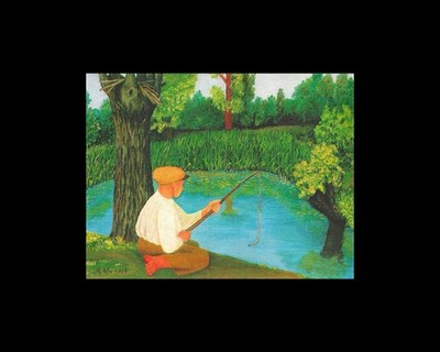Mirko Virius Croatia Naive Art Print Fisherman 8x10 Matted Art Decor