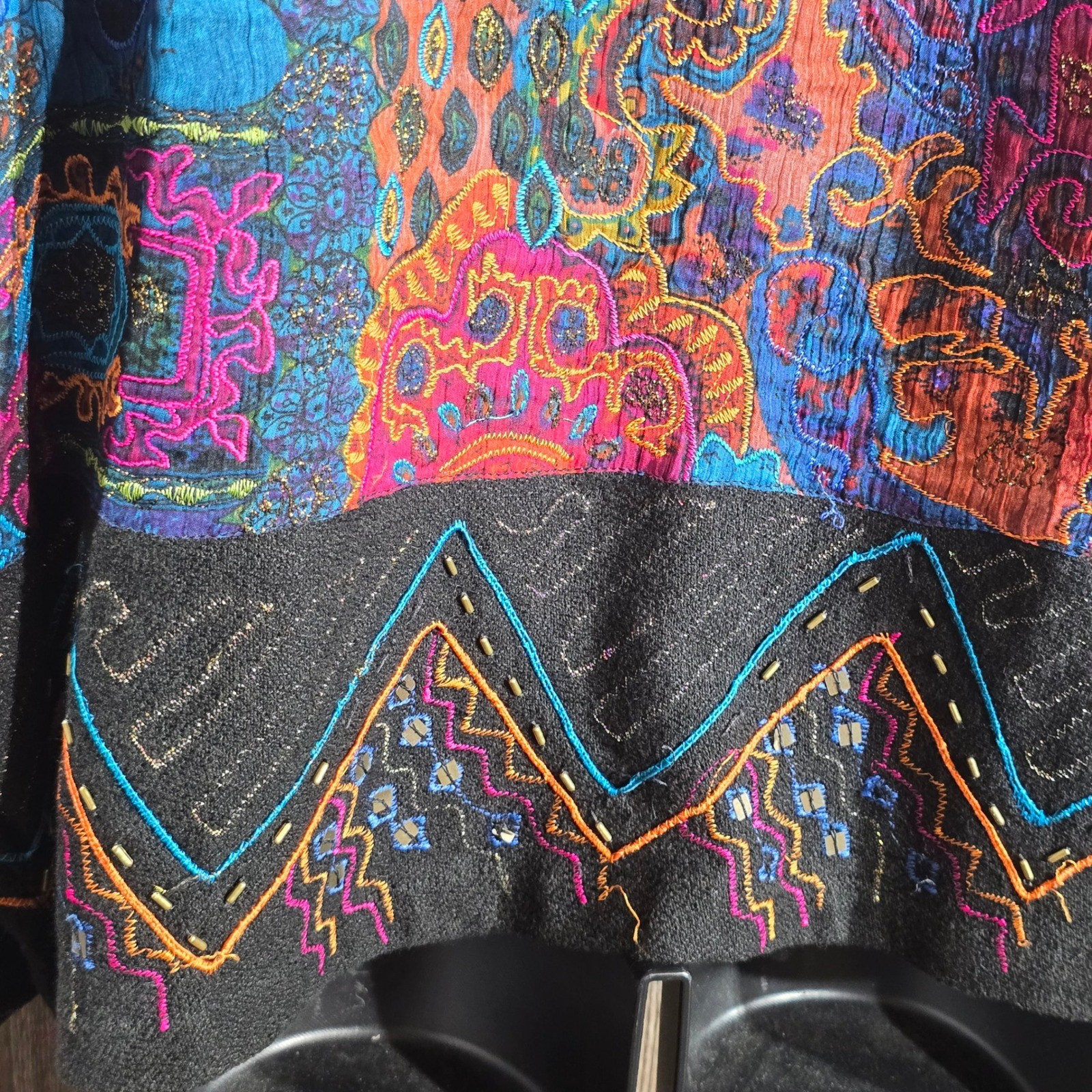 Chico's Colorful Patchwork Embellished Blazer Art to Wear Chico's Size2 US Large