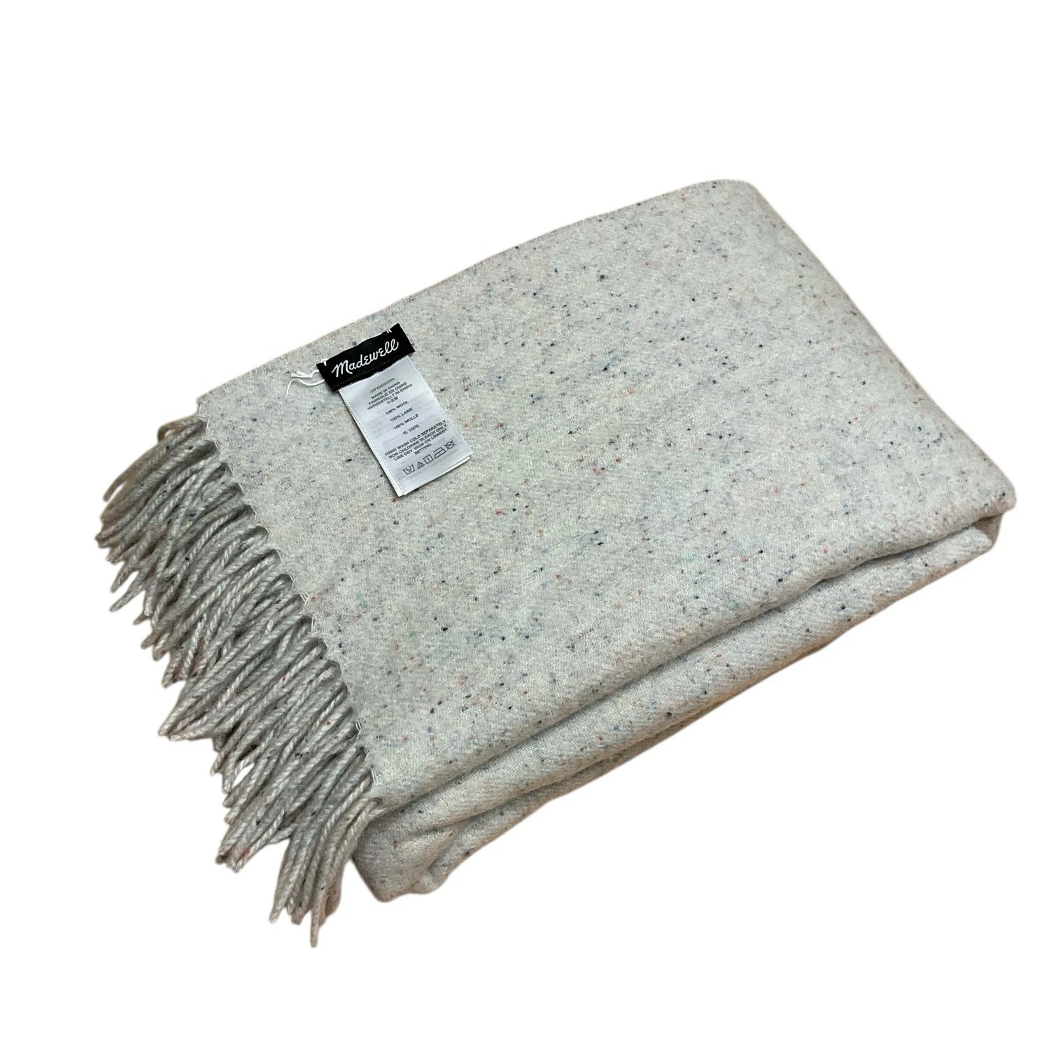 Madewell Fringe Wool Scarf in a Cream-Gray Color with Multi-Color Flecks 28”x72”