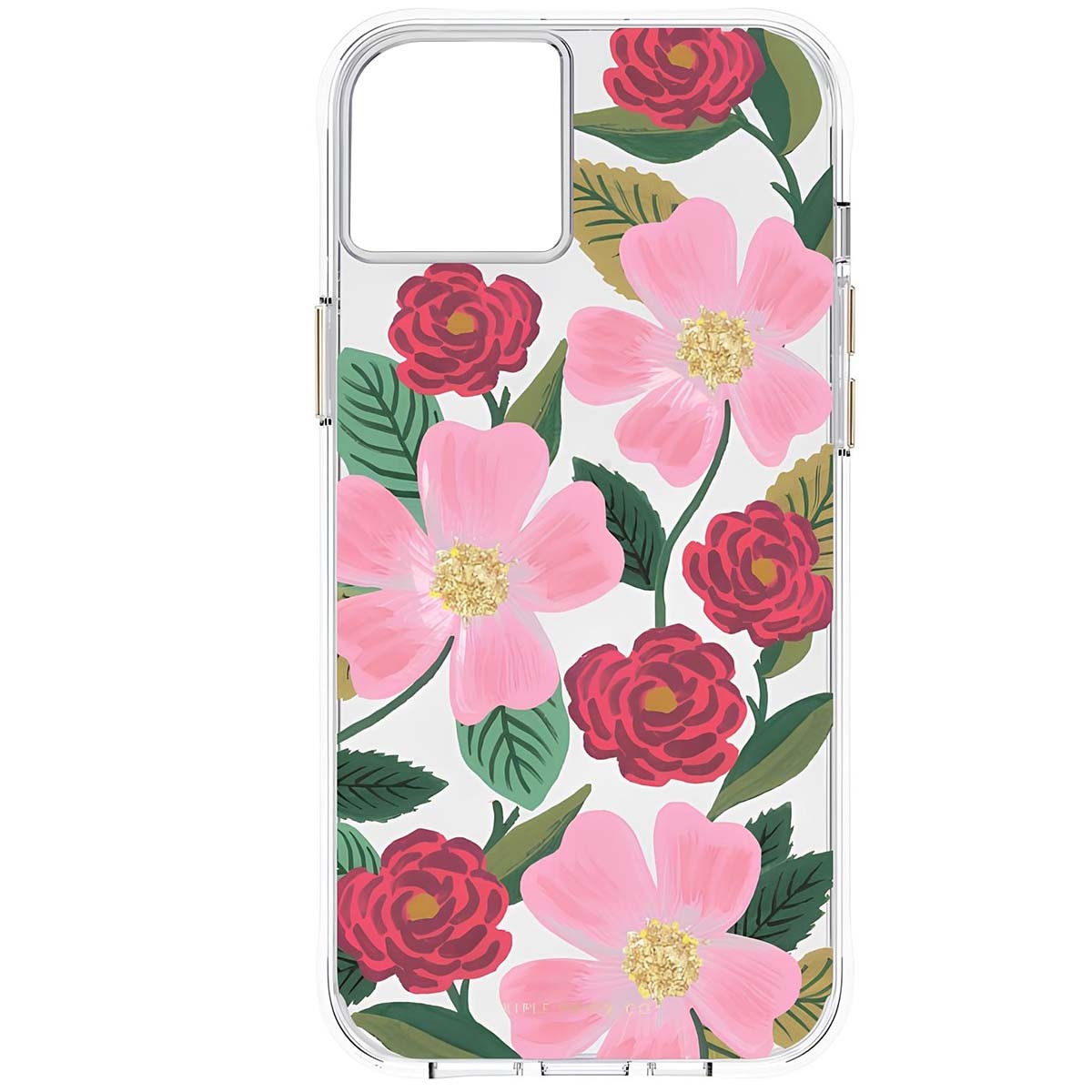 Coque iPhone 14 Plus Antichoc Fleurie Or et Protection Antimicrobienne