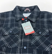 HUNTER Boots Company ￼ NWT Plaid Shacket Shirt Jacket Size Large Black/Tan 