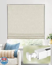 No Tools No Drill Cordless Roman Shades for Indoor Windows 100% Blackout, for