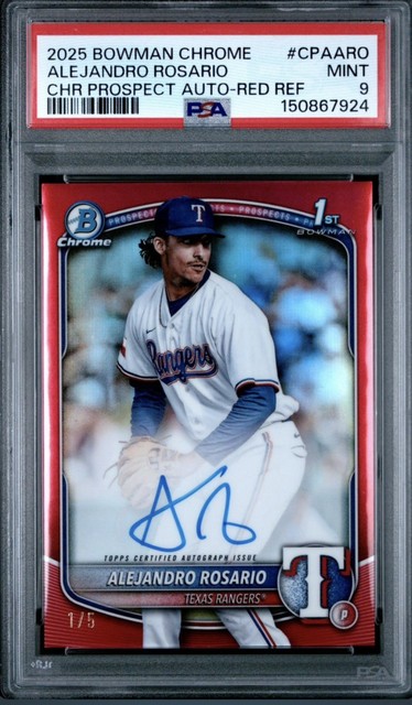2025 Bowman Chrome Alejandro Rosario 1st Bowman Auto Red Refractor /5 PSA 9