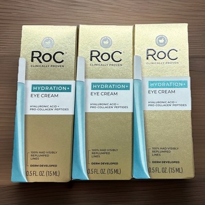 RoC Hydration + EyeCream 0.5oz ea Hyaluronic Acid Peptides NEW 3 Packs
