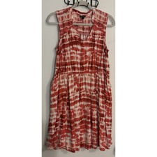 Torrid Sz 0 Tie Dye Red White Rayon Sleeveless Tea Length Dress Side Pockets