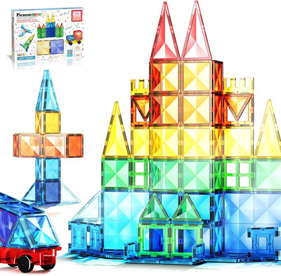 63 Piece Magnetic Building Block Construction Toy Set Diamond Magnet Tile Blocks