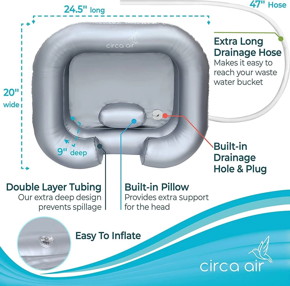 Circa Air Inflatable Hair Washing Basin For Bedridden - 4 Piece Set, Silver  - Image 4 of 4