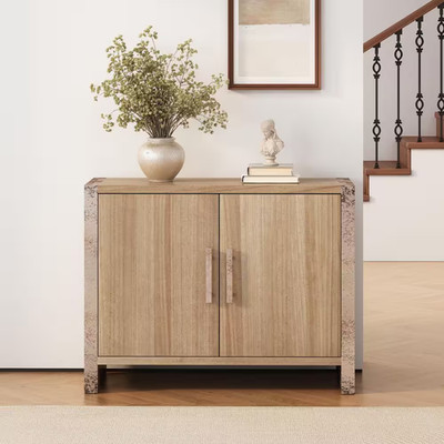 Mae Natural and Gray 30.25 In. Accent Storage Cabinet, Sideboard with Adjustable