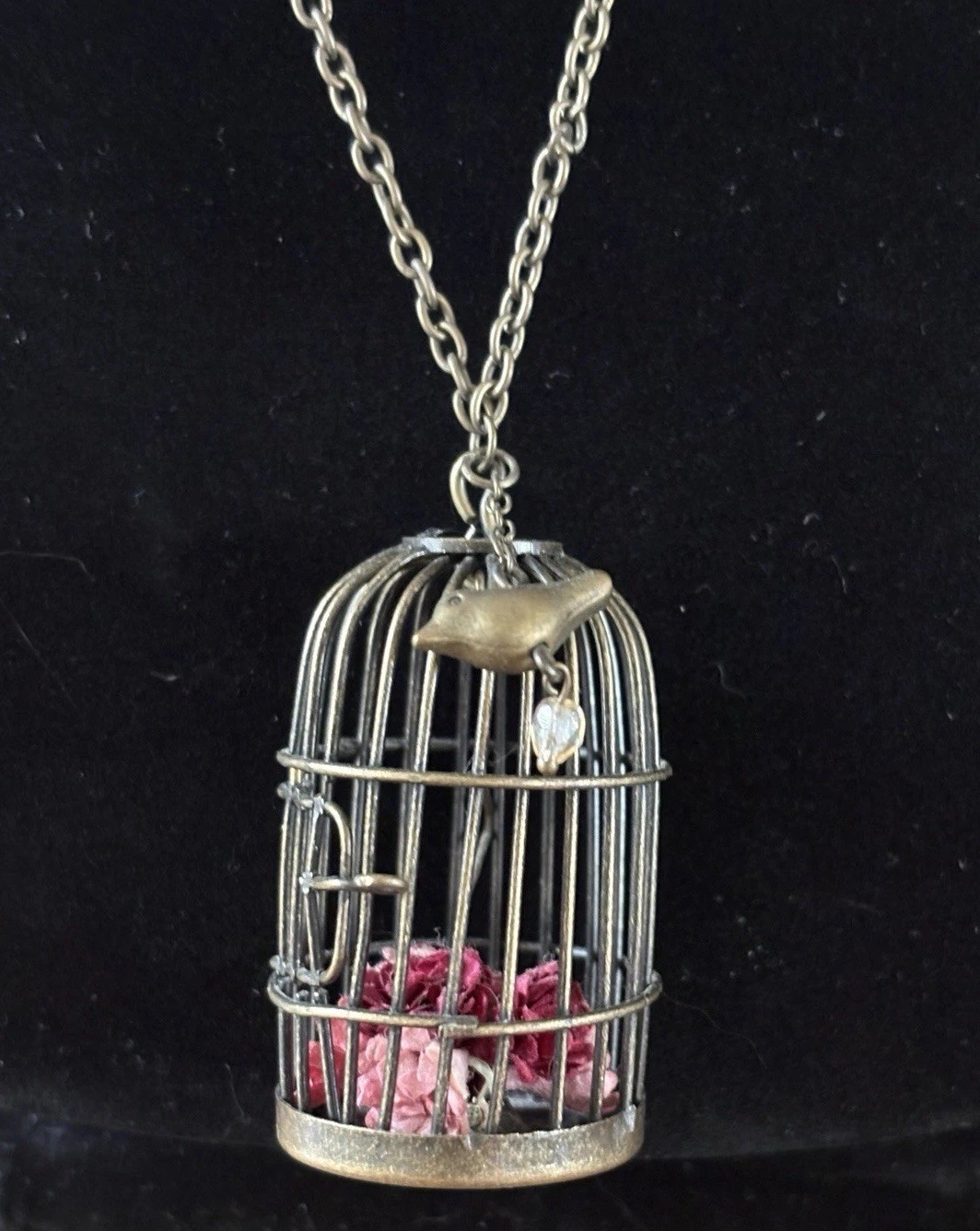 Birdcage Pendant Charm Chain Necklace 34&rdquo; Chain