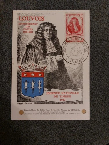 France 1947 Journée du Timbre Louvois FDC Special Card Colmar).