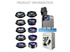 10in1 Phone Camera Lens Kit Wide Angle/Macro/Fisheye/Telephoto/CPL/Flow etc.