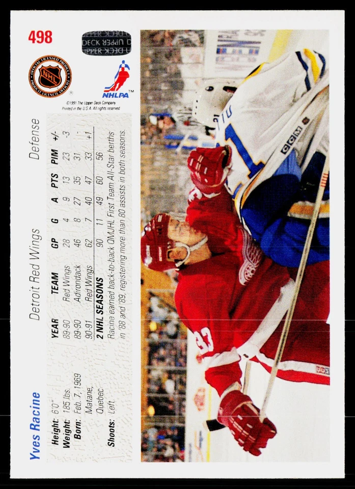 1991-92 Upper Deck #498b Yves Racine - Image 2 of 2