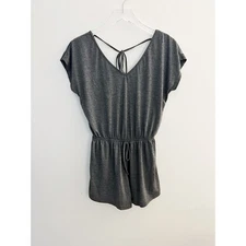 She & Sky Gray Cotton Drawstring Romper Size Small